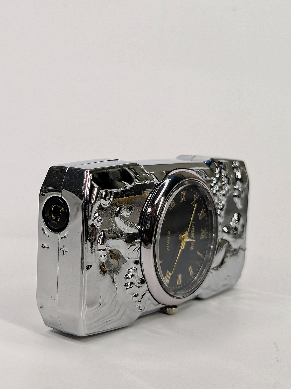 Golden Roaring Tiger | Premium Dual-Function Clock Pocket Lighter (Silver)