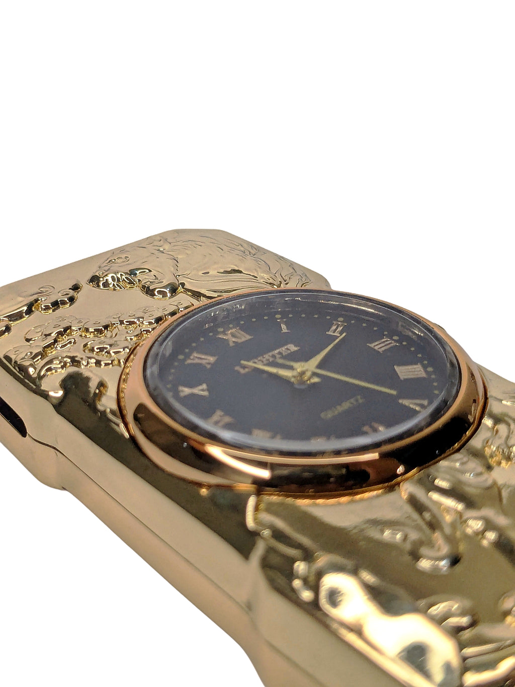 Golden Roaring Tiger | Premium Dual-Function Clock Pocket Lighter (gold)
