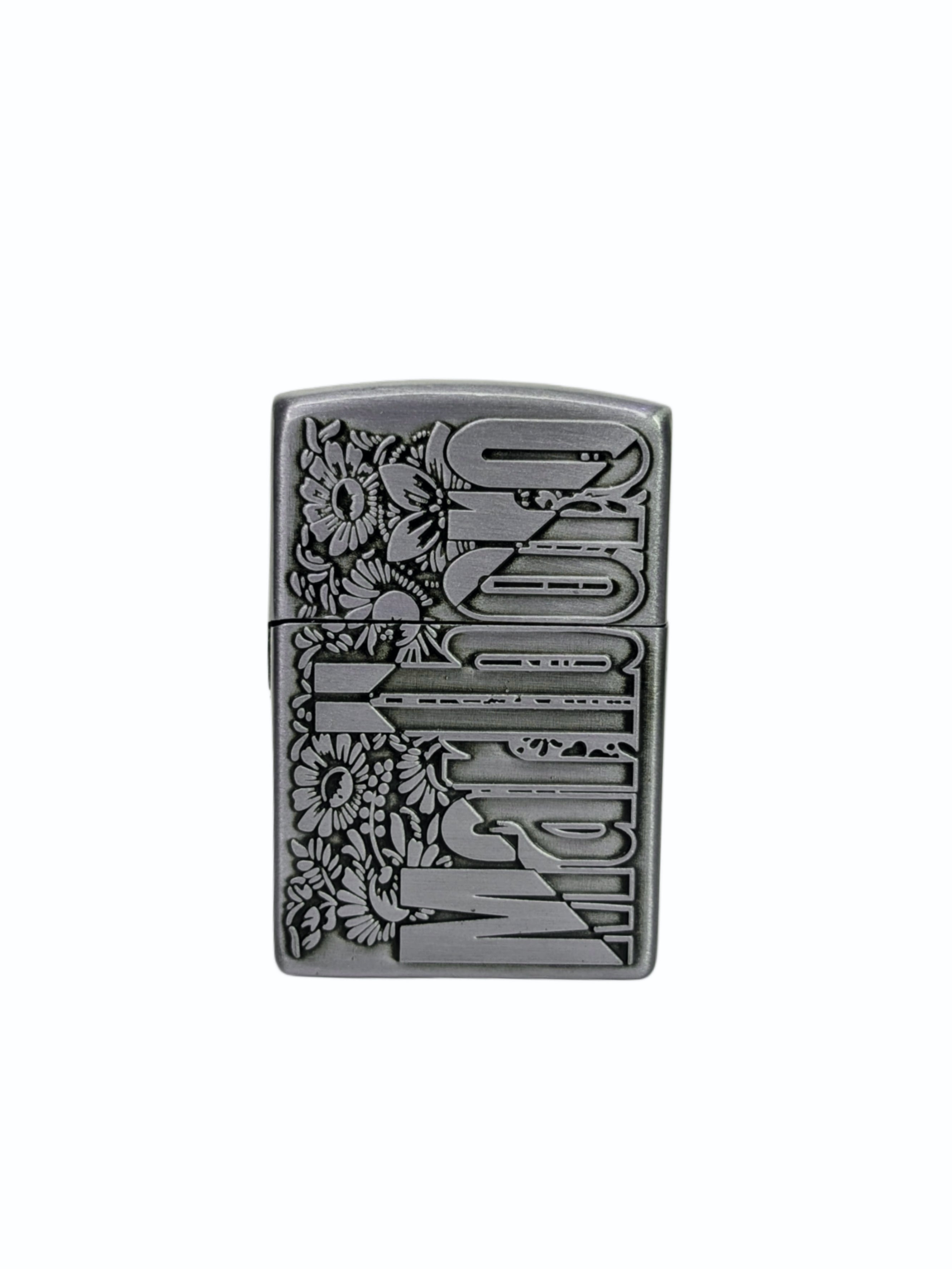 Vintage Marlboro Engraved Brass Lighter with Floral Design (Silver)