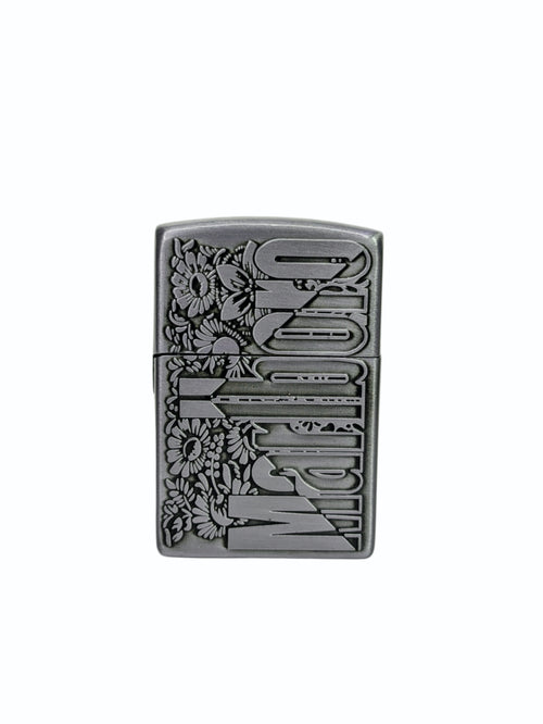 Vintage Marlboro Engraved Brass Lighter with Floral Design (Silver)
