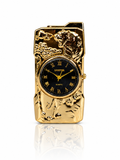 Golden Roaring Tiger | Premium Dual-Function Clock Pocket Lighter (gold)