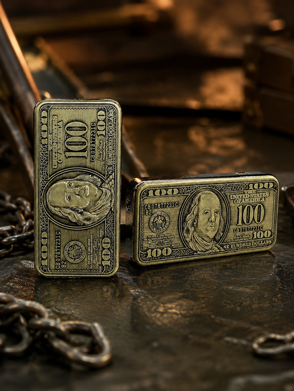 Freaky Flames - $100 Dollar |Premium Antique Metal Jet Flame Pocket Lighter